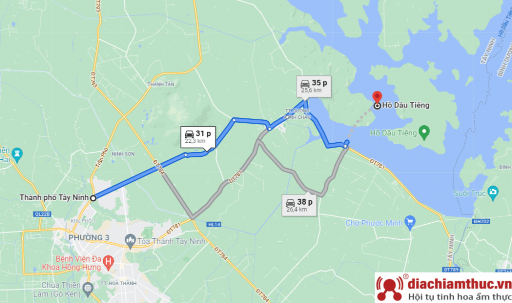 Hướng dẫn đường đi từ TP. Tây Ninh đến Hồ Dầu Tiếng