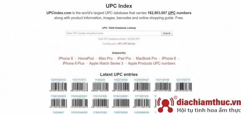 Faqja e internetit për të kontrolluar Indeksin UPC të barkodeve