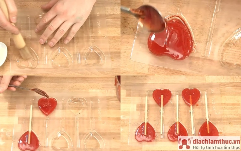 Đổ khuôn kẹo mút trái tim