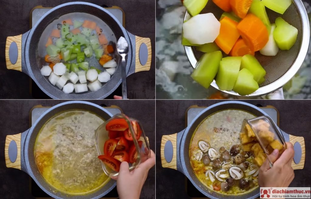 Nấu nước dùng bún riêu chay
