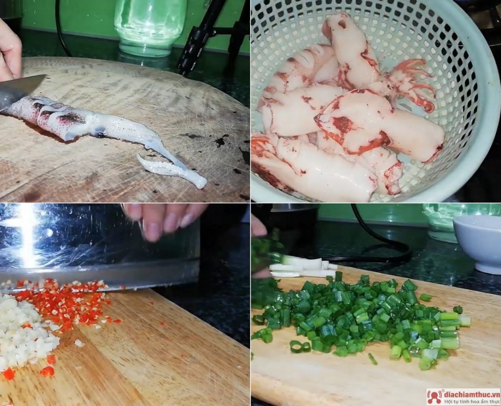 Përgatitja paraprake e përbërësve për të bërë kallamar të skuqur me salcë peshku