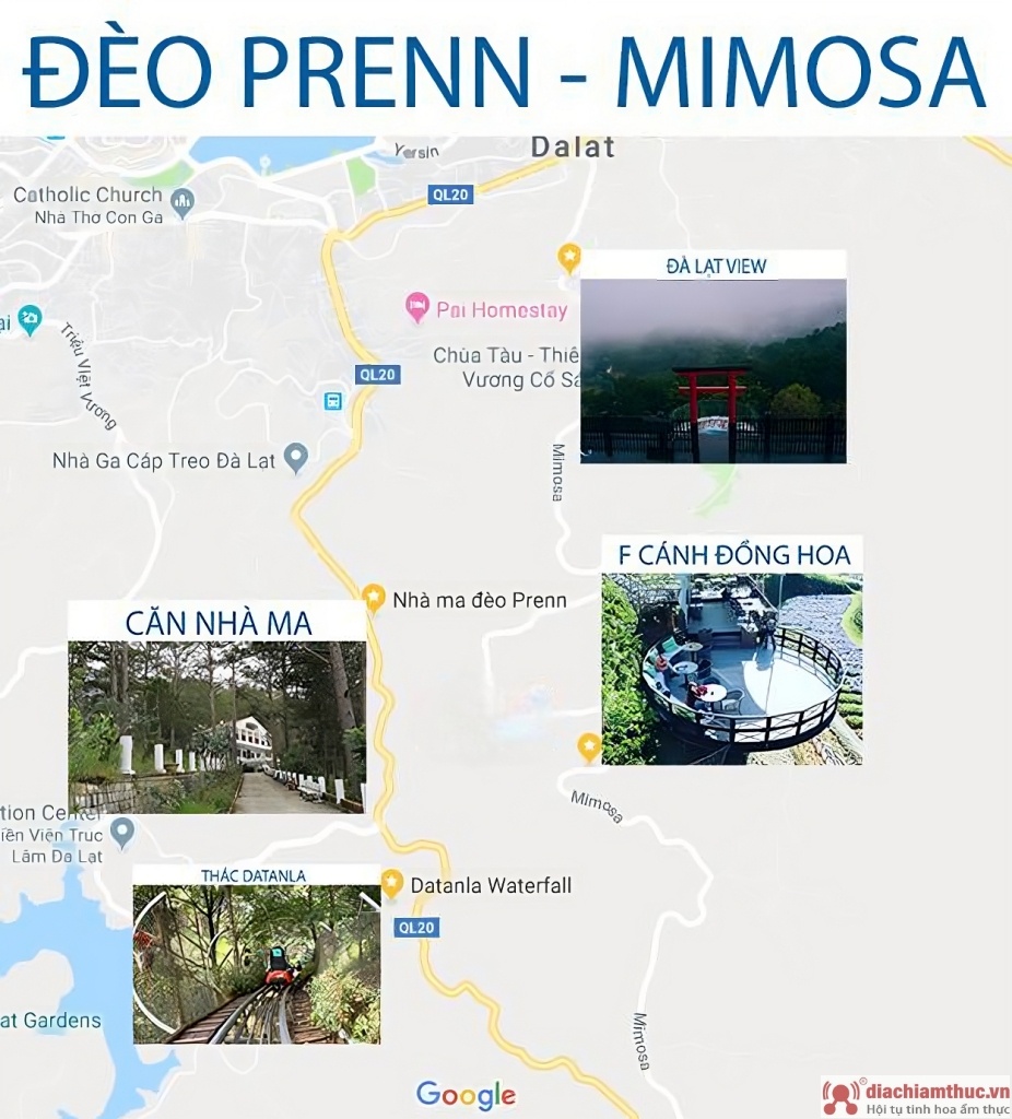 Bản đồ du lịch Đà Lạt theo hướng đèo Mimosa