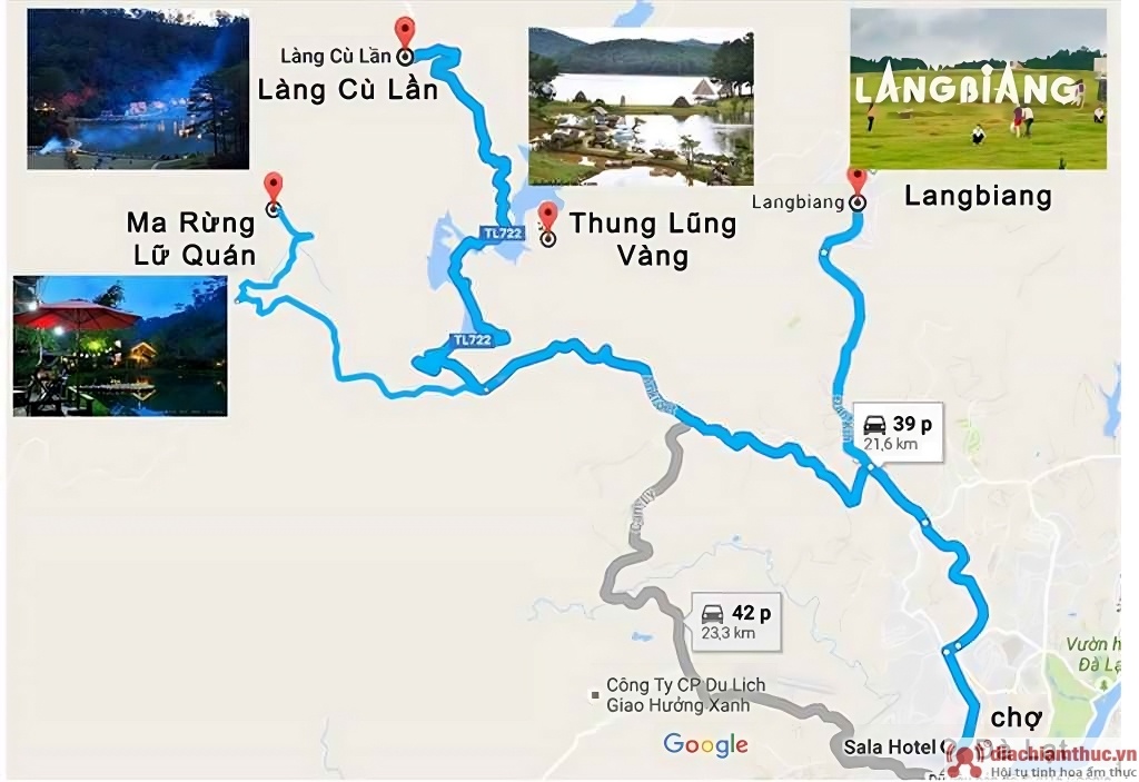 Bản đồ du lịch Đà Lạt theo hướng đi LangBiang
