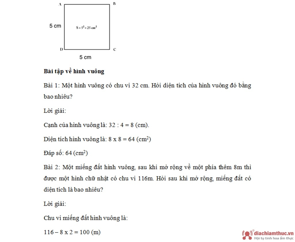 Một số bài tập về chu vi hình vuông cho bạn luyện tập